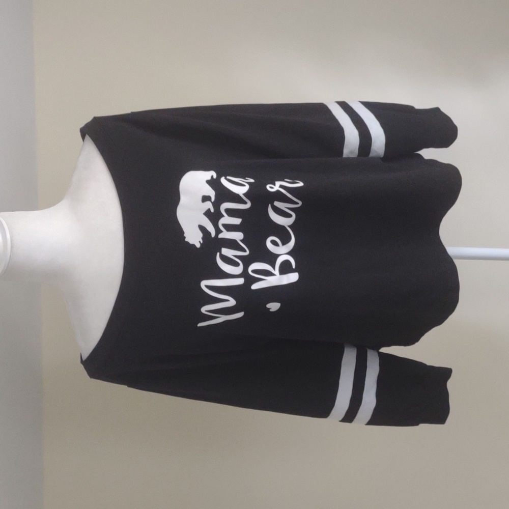 Mama Bear off shoulder poly/cotton black top Size L